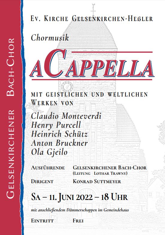 Konzert des Gelsenkirchener Bachchores am 11.Juni2022 um 18 Uhr. 